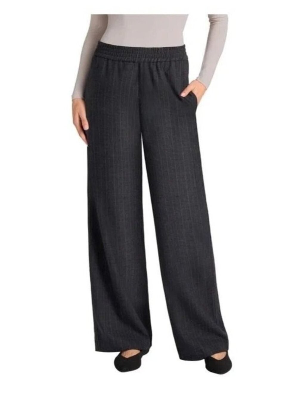 NWT Matty M Women's 2X Blue/Gray Midnight Wide Leg Pull-On Pinstripe Pants C0596